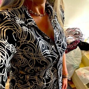 Black and white linen button down womens size XL by Marina Luna. flawless